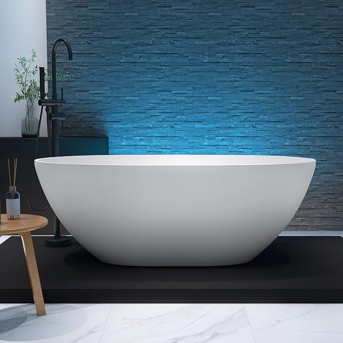 61'' Resin Stone Soaking Bathtub Oval Solid Surface Freestanding Soaking by MEDUNJESS