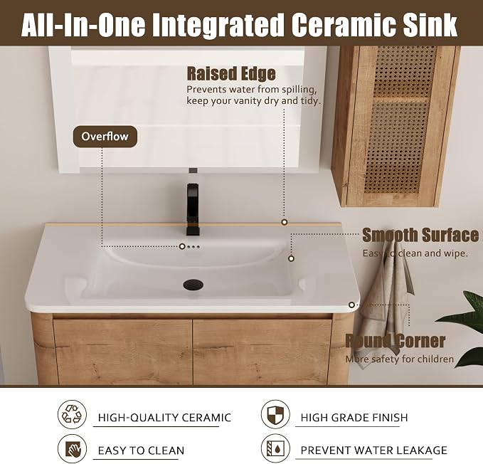 40 Inch Bathroom Vanity with Sink, Wooden Bathroom Cabinet with Soft Close Doors - Image 5