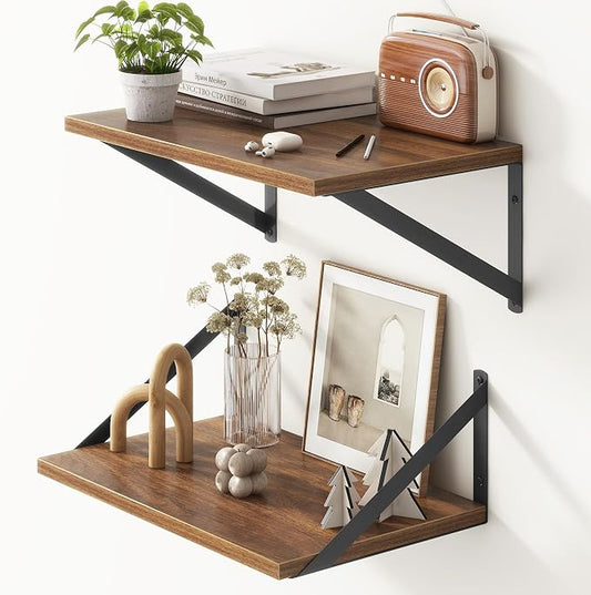 Fun Memories 10 Inch Deep Floating Shelves, Walnut Floating Shelf 16 Inch Long by FunMemories