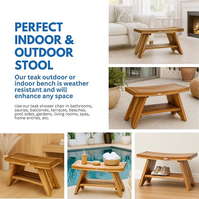 EcoDecors 30 Inch Serenity Teak Shower Bench – Waterproof Bathroom Seat - Image 6