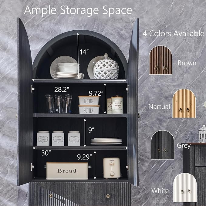 71" Tall Arched Bathroom Storage Cabinet, Modern Fluted Cabinet Storage - Image 5