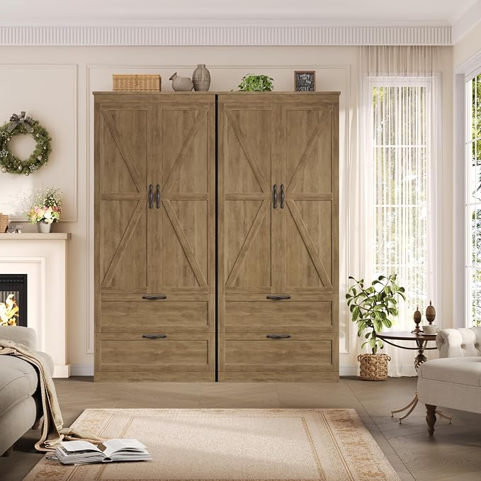 HOSTACK 70" Tall Kitchen Pantry Storage, Barn Doors Pantry Cabinet - Image 4
