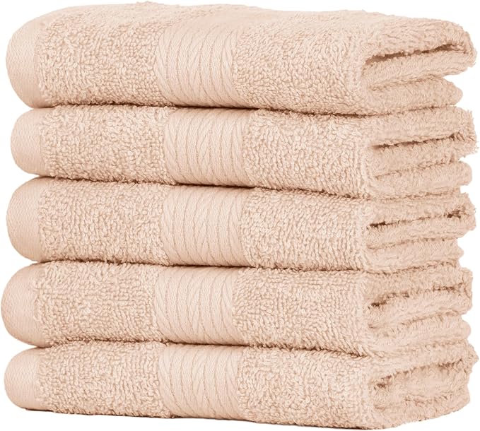 Ample Decor Washcloths Pack of 5 12 X 12 Inch, 600 GSM 100% Cotton Soft - Image 4