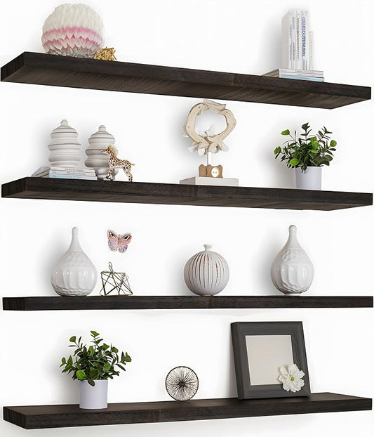 36 Inch Floating Shelves for Wall Rustic Brown Wood Wall Shelves for Bedroom by Unknown