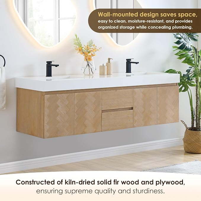 72 Inch Floating Sink Bathroom Vanity Wall Mount Double Vanities Overflow - Image 3