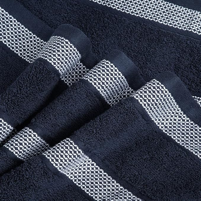 CASA COPENHAGEN Solitaire Mix 6 Pieces Towel Set- Navy + White, 600 GSM 2Bath - Image 9