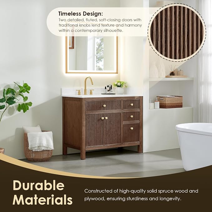 ALTAIR 42 Bathroom Vanity with Sink Mordern Pedestal Single Vanities Large - Image 3