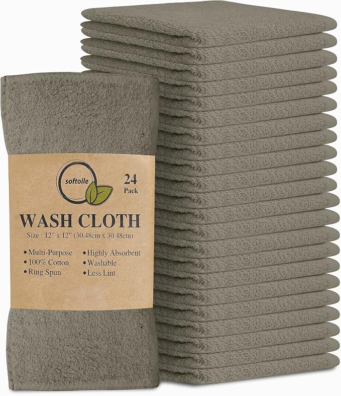 Softolle 100% Cotton Washcloths 24 Pack Soft, Highly Absorbent Washcloth by Softolle
