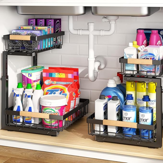 PXRACK 1 Pack Under Sink Organizer, Adjustable Height, 2 Tier Pull Out Under - Image 7