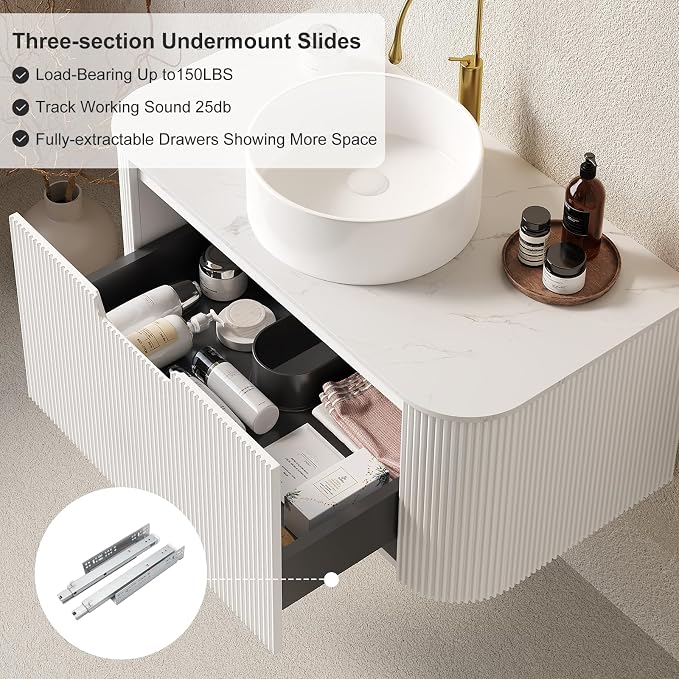36 inch Bathroom Vanity with Sink, Floating Cabinet with Ultra-Thin Ceramic - Image 4
