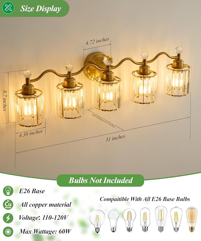 Bathroom Vanity Light Fixtures 5-lights, Bathroom Lights Fixture - Image 4