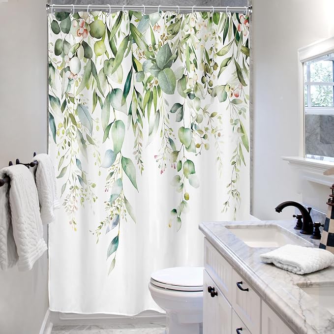 Riyidecor Extra Long Eucalyptus Leaves Shower Curtain - Image 3