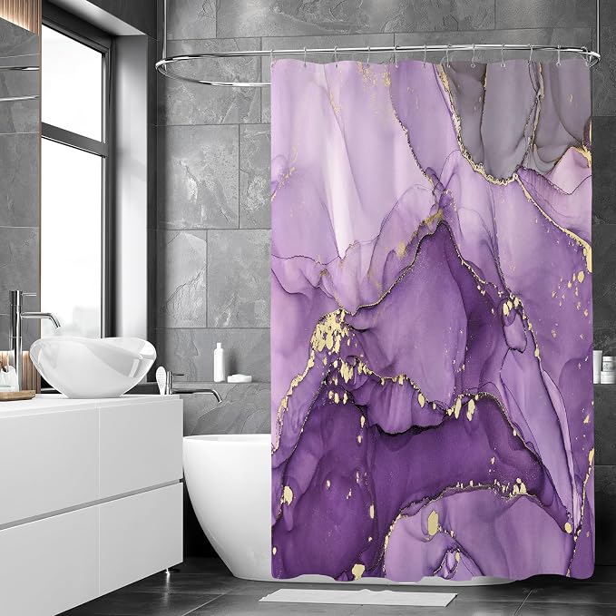 Long Shower Curtain 72 x 78 Inch, Tall Abstract Marble Shower Curtains - Image 3