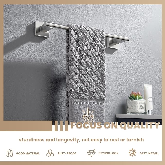 Suyar Bathroom Towel Holder Brushed Nickel, SUS 304 Stainless Steel Hand Towel - Image 7