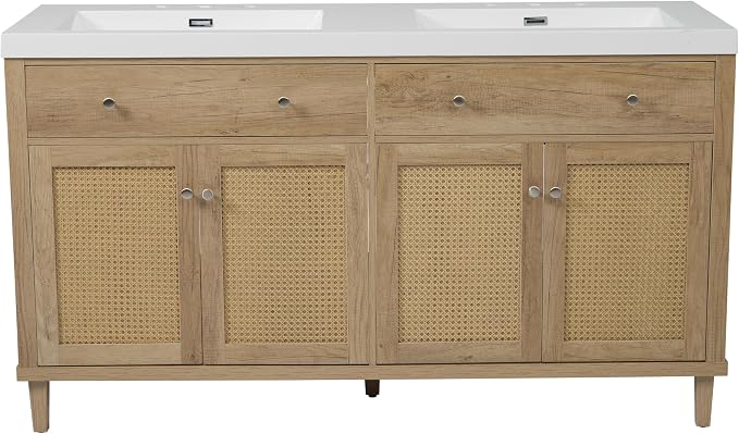 60" Bathroom Vanity with SMC Double Sink, Modern Large Storage Space with 2 - Image 8
