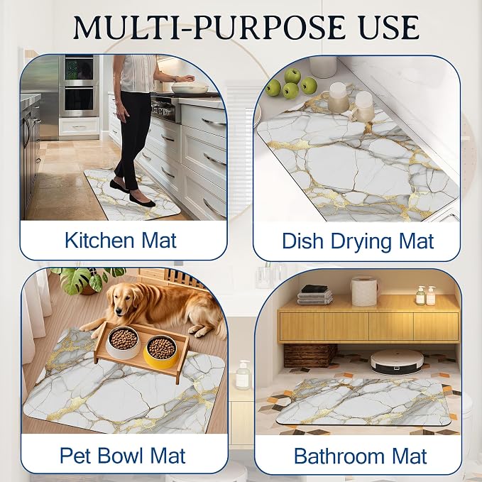 Bath Mat White Gold Marble Bathroom Rug, Soft and Non Slip Abstract Bath Rugs - Image 7