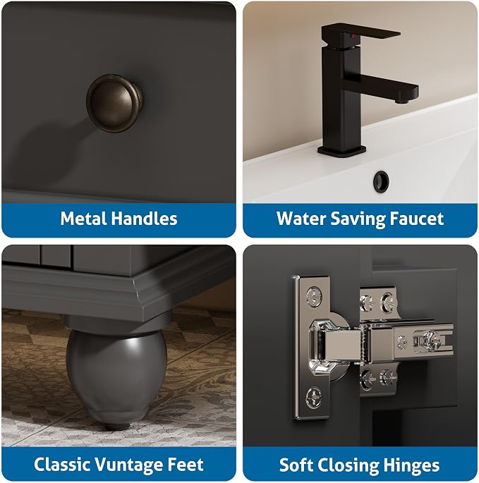 eclife 36" Bathroom Vanity Sink Combo Vintage Style - Image 5