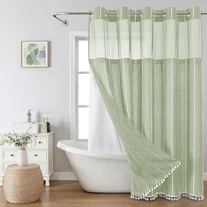 No Hook Extra Long Shower Curtain Set by EACHOPE