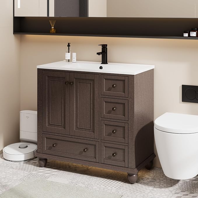 eclife 36" Bathroom Vanity Sink Combo Vintage Style - Image 3