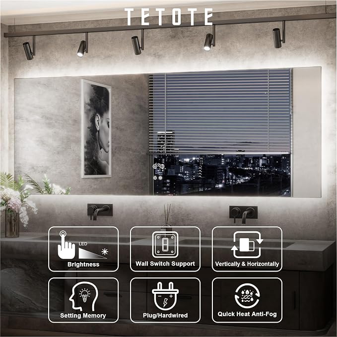 TETOTE 96 x 36 Inch LED Backlit Bathroom Mirror - Image 7
