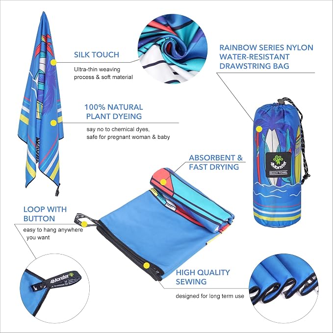 4Monster Microfiber Beach Towel Quick Dry, Super Absorbent Lightweight Travel - Image 3