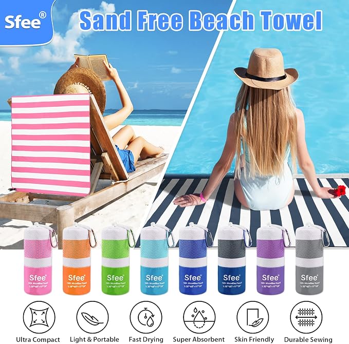 Sfee 4 Pack Microfiber Travel Towel, Beach Towel Quick Dry Towel Camping Towel - Image 5