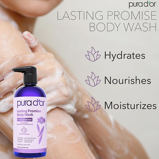 PURA D'OR 16 Oz Lasting Promise Body Wash – Calming Lavender Scent – Aloe Vera - Image 2