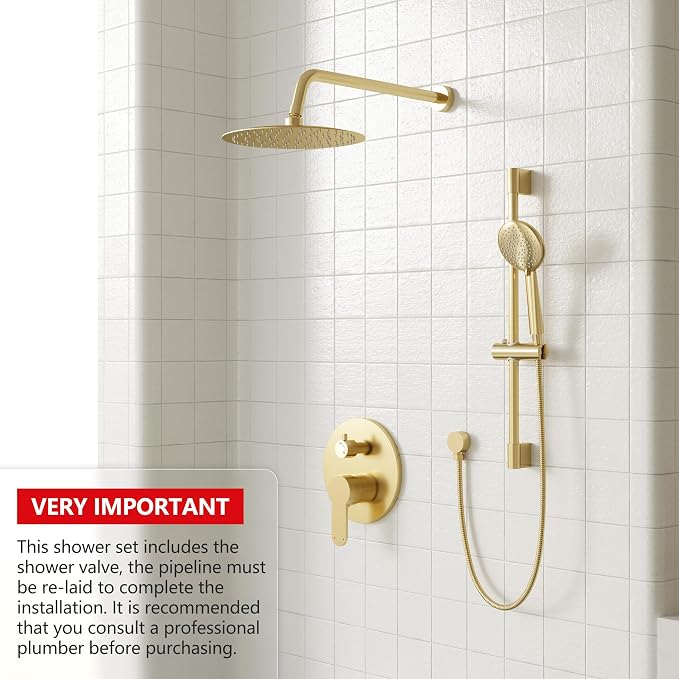 Gabrylly Shower System Gold, Slide Bar Shower Faucet Set - Image 3