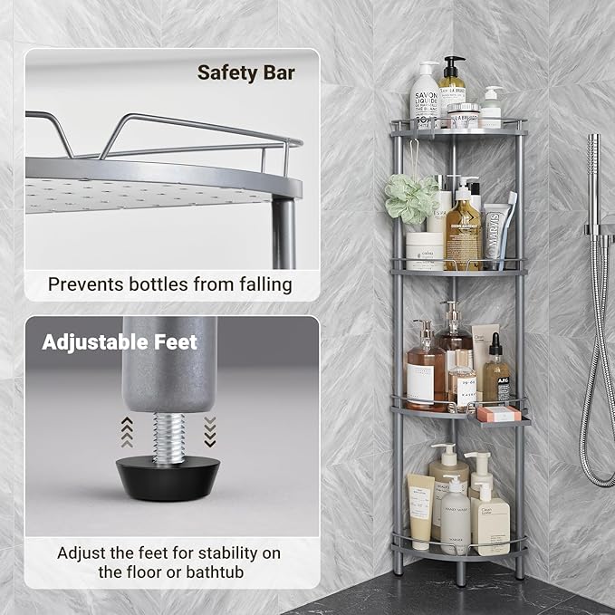 ELYKEN Corner Shower Caddy Standing, 4 Tier Rustproof Metal Shower Organizer - Image 5