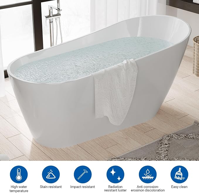 67'' Acrylic Freestanding Bathtub, Deep Soaking Tub, Non-Slip Upright Bathtub - Image 4