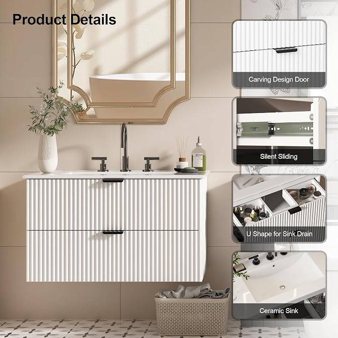 30" Bathroom Vanity with Sink Combo, Floating Vanity Bathroom Cabinet with - Image 3