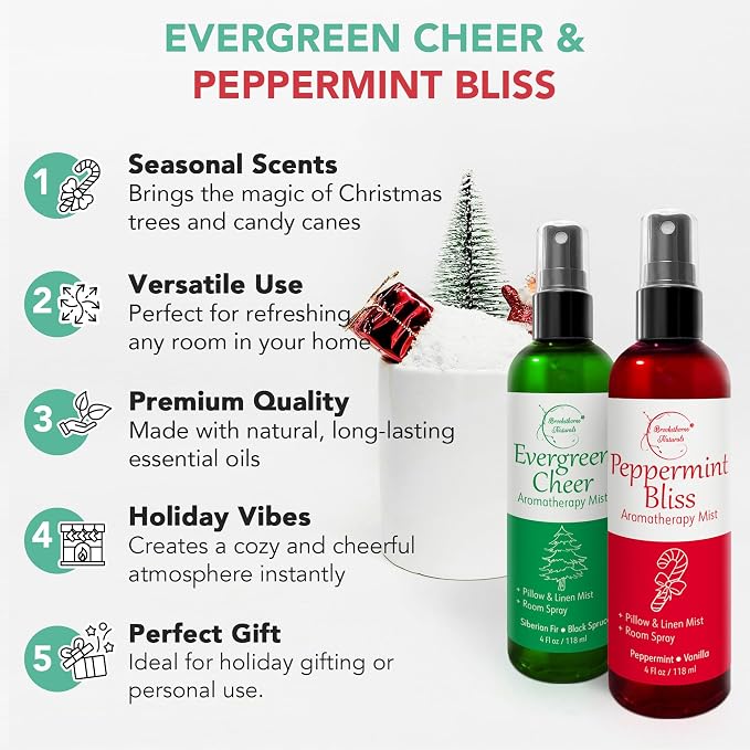 Holiday Aromatherapy Mist 2-Pack – Evergreen Cheer & Peppermint Bliss | Natural - Image 3