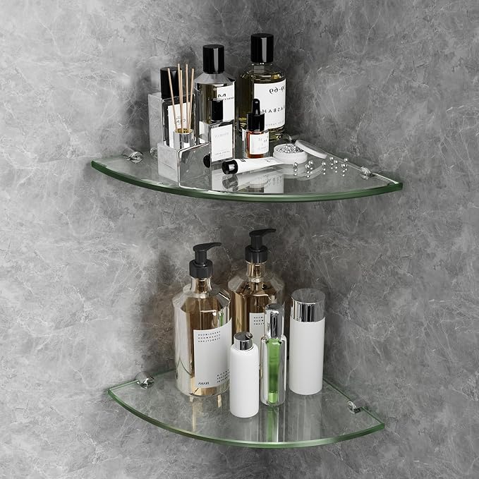 2-Pack Glass Corner Shower Shelves, Wall Shelf Bathroom by Dverreoor