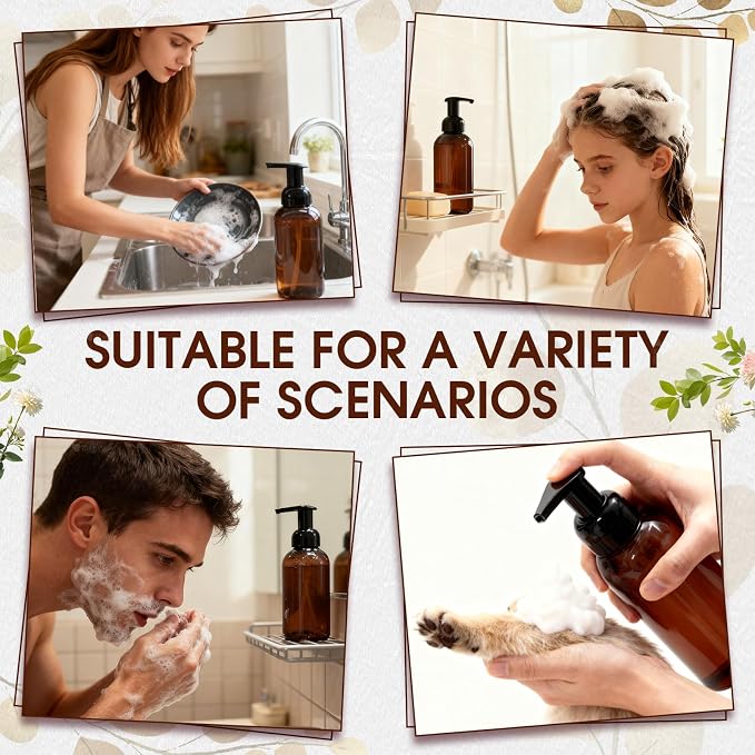 Uiifan 16 Pcs 10 oz Amber Foaming Soap Dispenser Refillable Foam Pump Bottle - Image 5