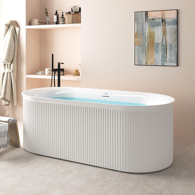 FerdY Nami 67" Acrylic Freestanding Bathtub, V Shape Freestanding Soaking - Image 5