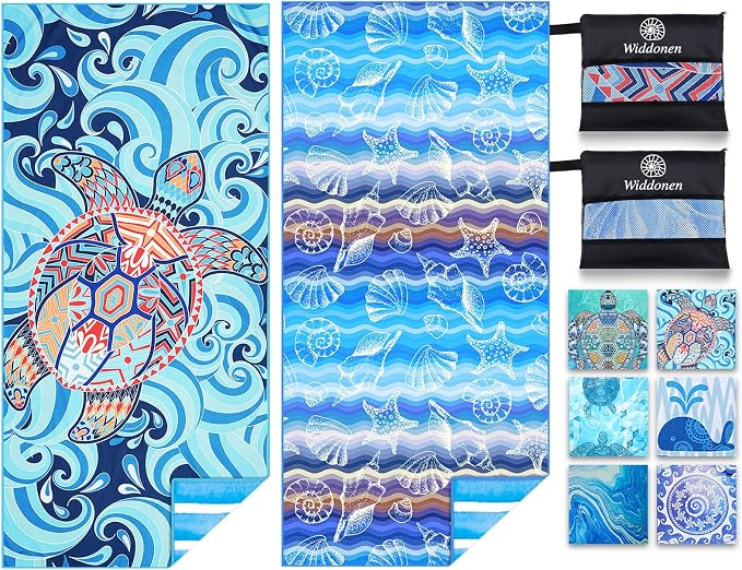 2 Pack Microfiber Lightweight Beach Towel Sand Free Quick Dry Absorbent Thin by WIDDONEN