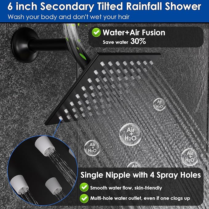 Enga 10 Inch + Dual 6-Inch Rain Shower System, Four Modes Diverter Shower Faucet - Image 4