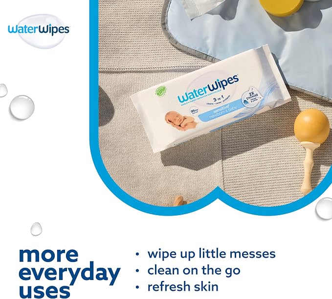WaterWipes Sensitive+ Newborn & Baby Wipes, 3-In-1 Cleans, 99.9% Water - Image 6