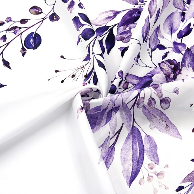 Gibelle Purple Eucalyptus Shower Curtain, Watercolor Plant Leaves - Image 3
