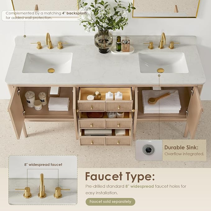 ALTAIR 72 Double Sink Bathroom Vanity Floating and Freestanding Vanity Ceramic - Image 5