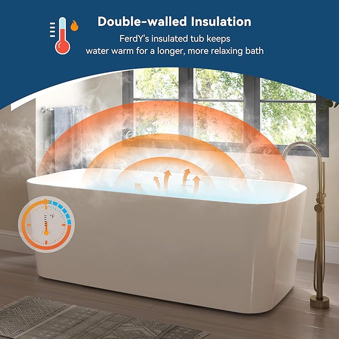 FerdY Maui 67" Acrylic Freestanding Bathtub, Contemporary Elegant Design - Image 2