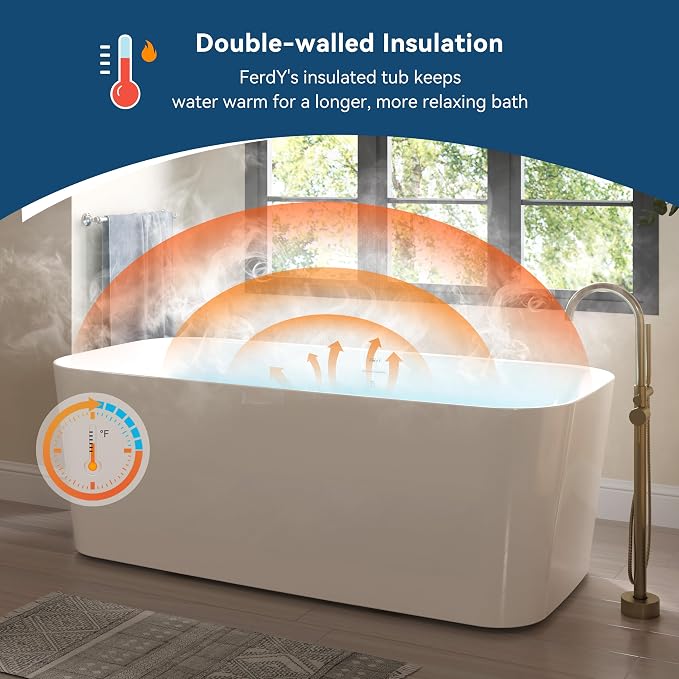 FerdY Maui 67" Acrylic Freestanding Bathtub, Contemporary Elegant Design - Image 2
