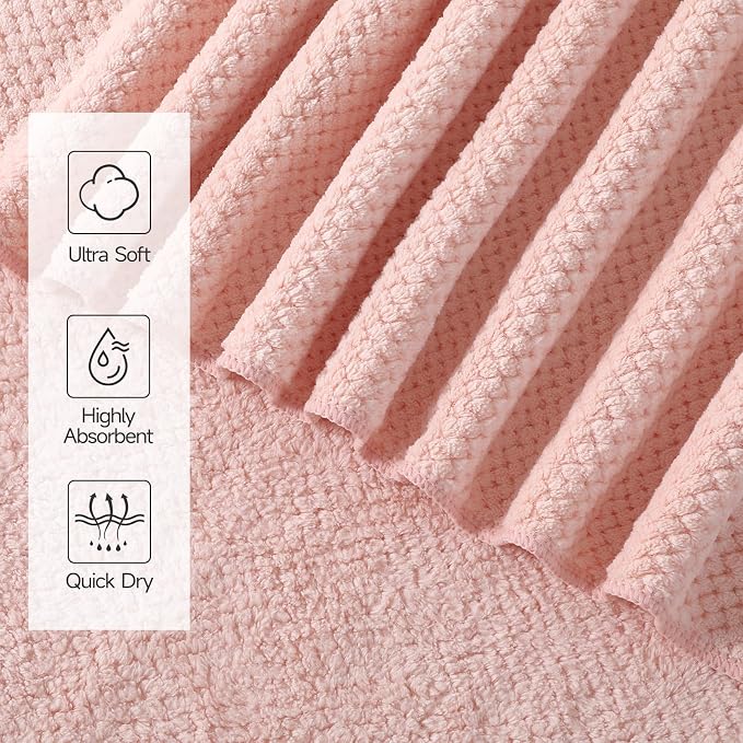 REDKISS Soft Bath Towels Set of 4-35 x 70 in Extra Large Coral Fleece Bath Towel - Image 4