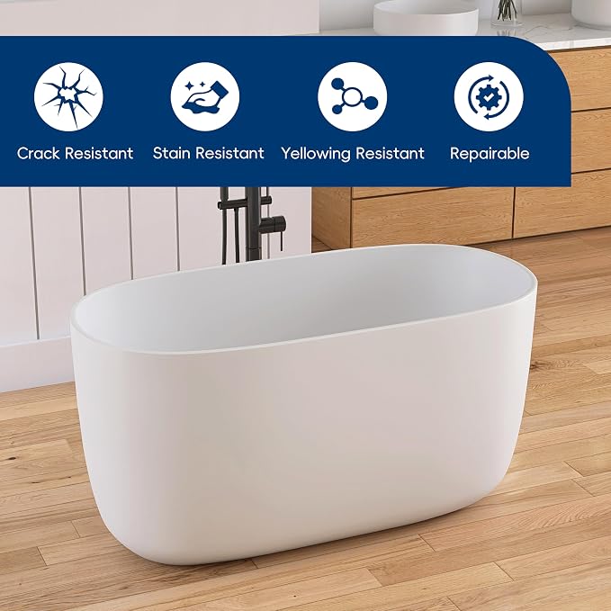 47" Stone Resin Freestanding Bathtub, Oval Solid Surface Bathroom Freestanding - Image 4