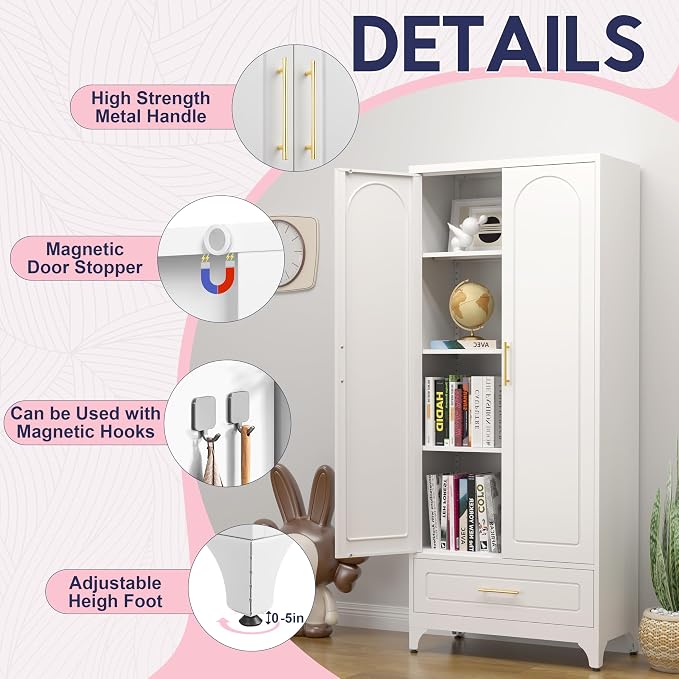 Pantry Kitchen Cabinet with Drawer, Metal Storage Cabinets with Doors and - Image 6