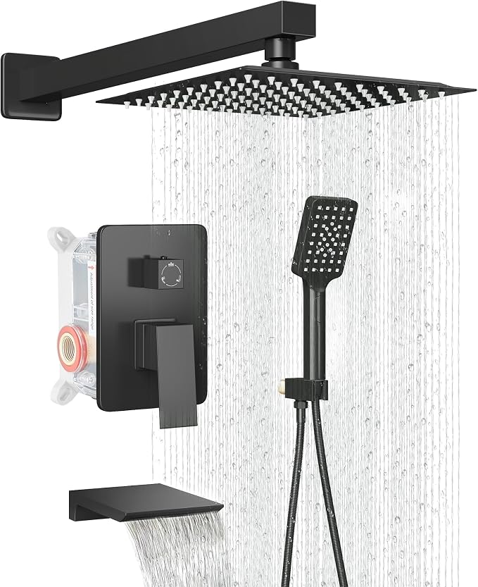 Shower Faucet Set Complete Matte Black Shower System by LCEVCGK