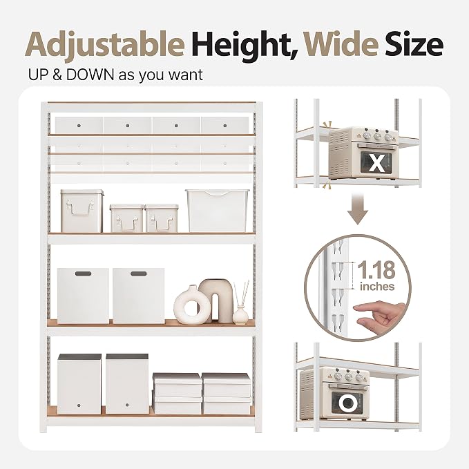 HOMEDANT House 5 Tier Laminated Metal Shelving Unit Adjustable Storage Utility - Image 7