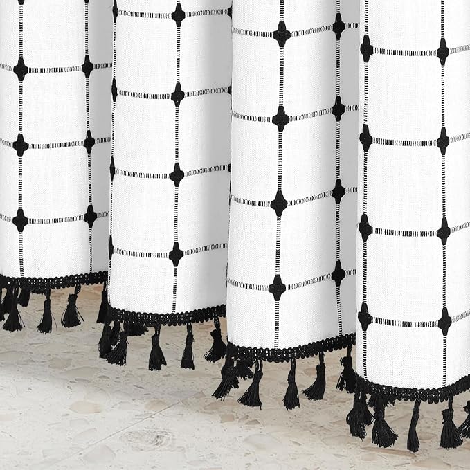 MitoVilla Ivory Black Boho Extra Long Shower Curtain 72 x 84, Modern Farmhouse - Image 5