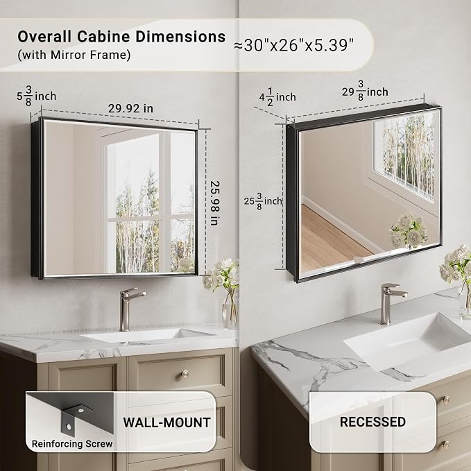 30x26 Pre-Assembled Black Medicine Cabinet - Image 2