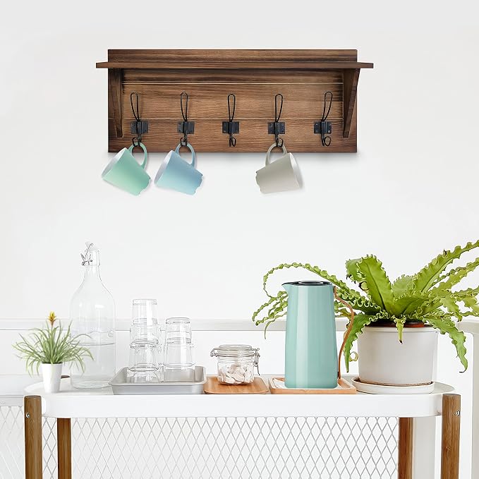 HBCY Creations Rustic Brown Solid Wood Wall Mounted Coat Rack - Image 5